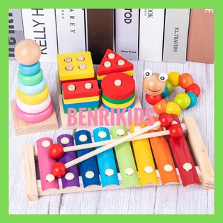 Đồ Chơi Gỗ - Combo 4 món đồ chơi gỗ cho bé -  phát triển trí tuệ