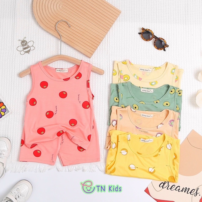 NT041 Bộ hè ba lỗ, sát nách thun lạnh Minky Mom hoạ tiết hoa quả dễ thương cho bé trai, bé gái