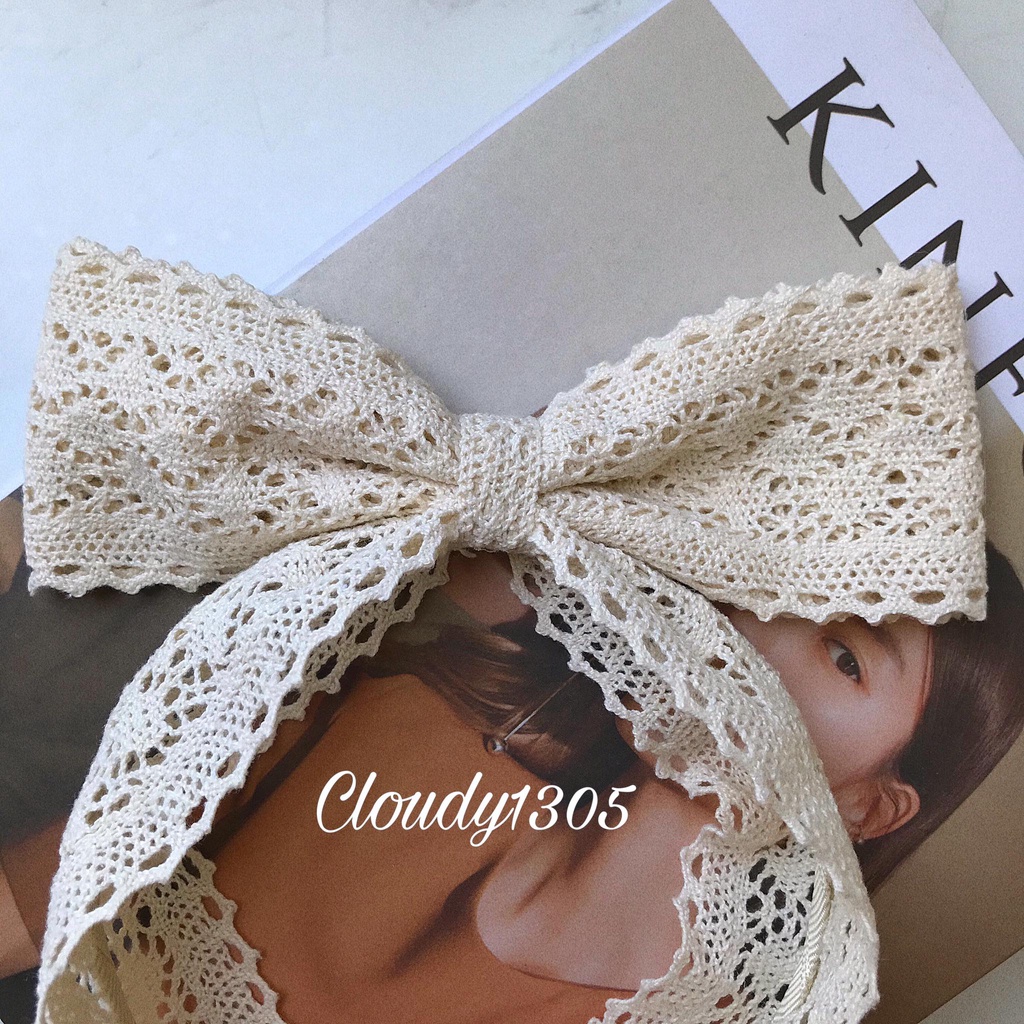 Cài tóc/Bờm tóc ren bảng 6cm nơ đứng