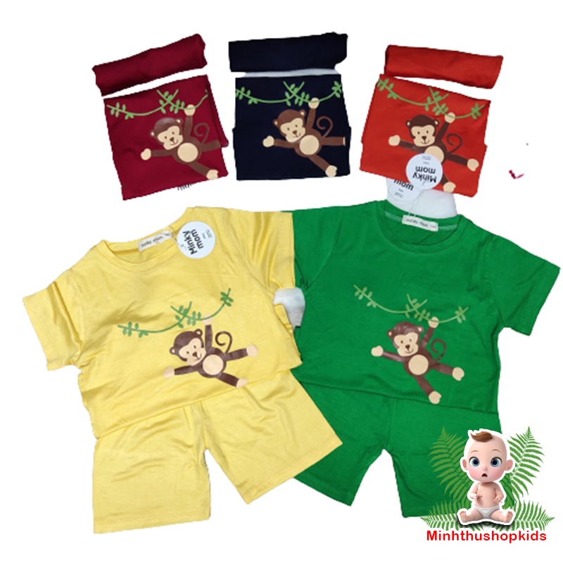 Bộ Cộc Tay Thun Lạnh MinKy Mom Họa Tiết Khỉ Con Cho Bé Trai Bé Gai 6-18kg QATE 337