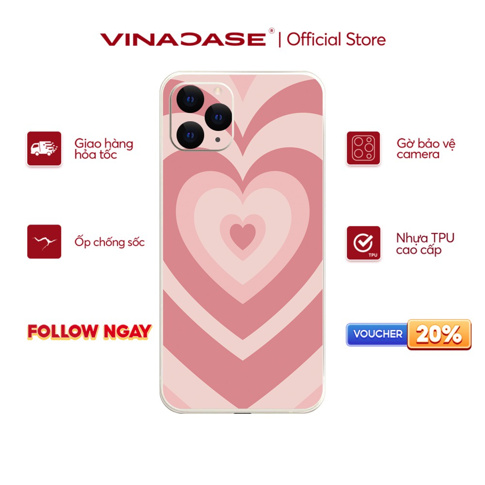 Ốp lưng Vina Case Iphone 6S/6 Plus/7G/8G/X/Xs/11/12/....Silicone TPU dẻo viền vuông bảo vệ camera hình Trái tim