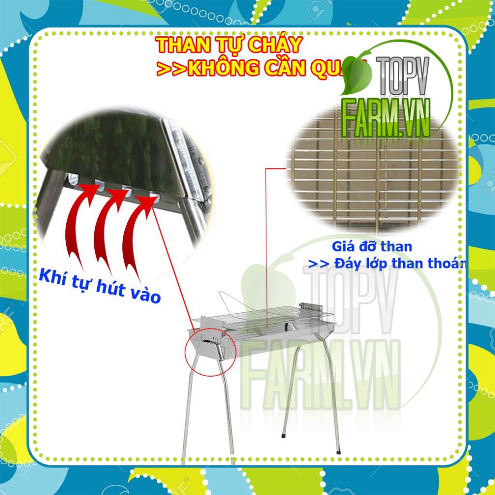 Bếp nướng than hoa TopV VCL thay đổi chiều cao vỉ không khói nướng ngoài trời lò nướng inox