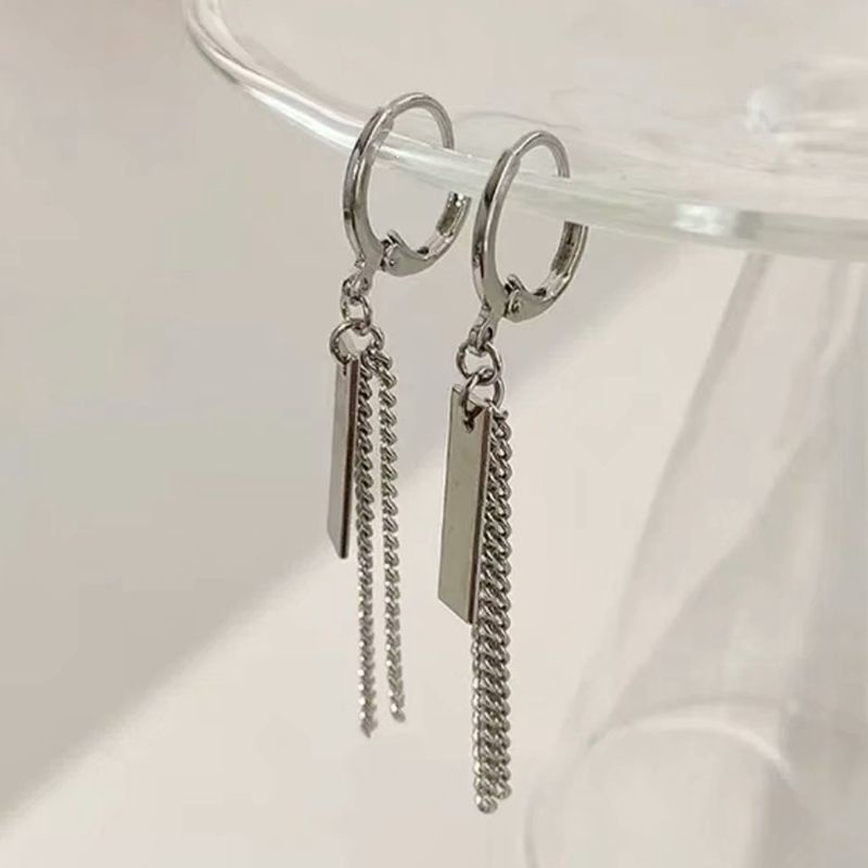 Đôi Bông tai Nam Nữ đeo Unisex khuyên tròn dây dài