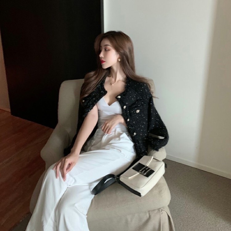 Oder áo dạ tweed hai màu đen-trắng