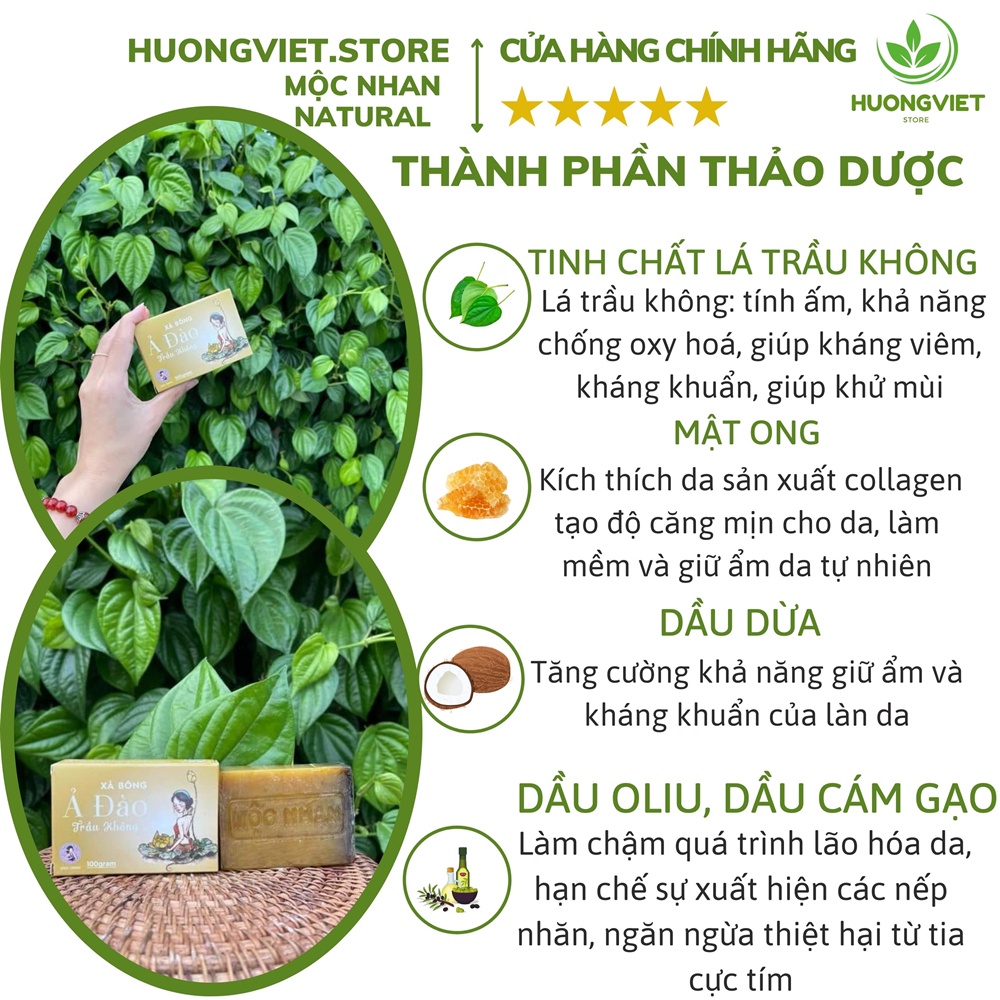 Xà Bông Trầu Không Ả Đào Mộc Nhan Natural Xà Phòng Tắm Trắng Giảm Mụn Lưng Dưỡng Da Giảm Mùi Hôi Nách | BigBuy360 - bigbuy360.vn