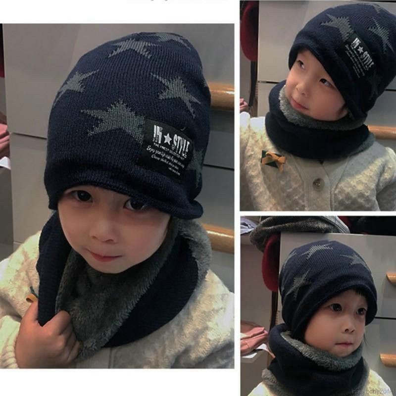 Set khăn mũ ngôi sao lót lông siêu ấm cho bé