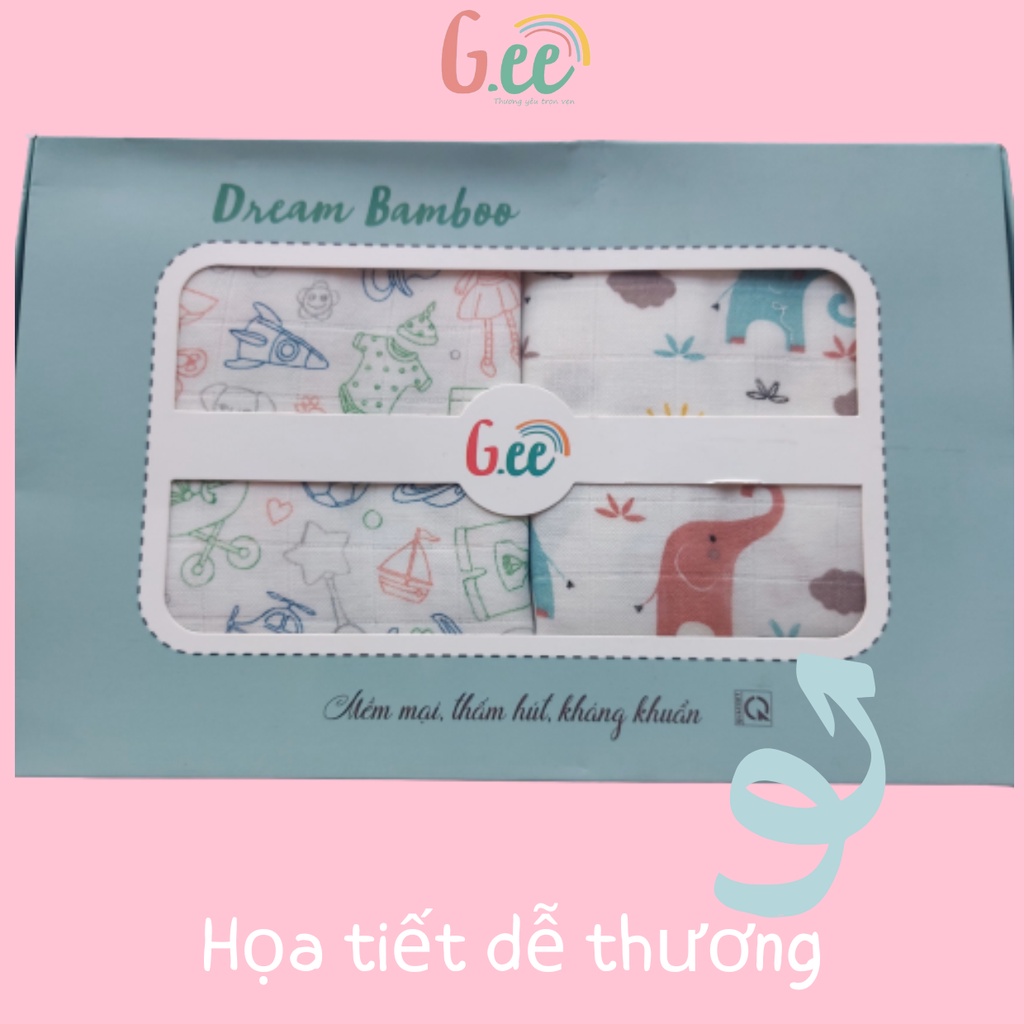 Khăn Tắm Sợi Tre Họa Tiết Vải Bamboo Đa Năng Cho Bé Trẻ Sơ Sinh Hai Lớp Cao Cấp Kích Thước 120x120cm G-ee Kids Set 2 Cái
