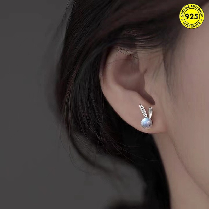 Khuyên tai hình thỏ đính đá mặt trăng may mắn cho nữ