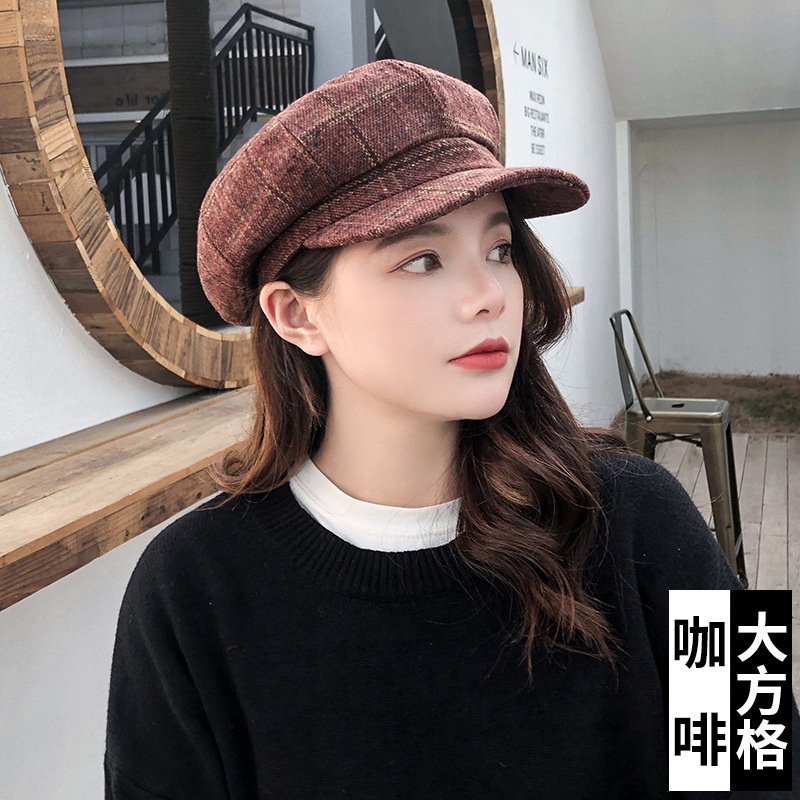 Mũ nồi kẻ sọc caro phong cách Retro thời trang thu đông 2021