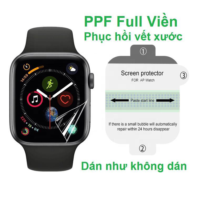 Miếng dán PPF bảo vệ mặt đồng hồ Apple Watch tự phục hồi vết xướt, tự dán dễ, hàng xuất mỹ, châu âu