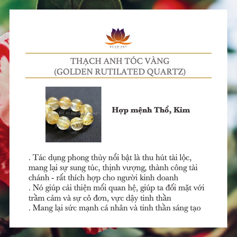 Vòng Tay Thắt Dây T.A Tóc Màu Vàng 10mm Loại A, Thổ, Kim, Vòng Tay Phong Thuỷ, Trang Sức, Chuỗi Hạt S30 - Bead Art