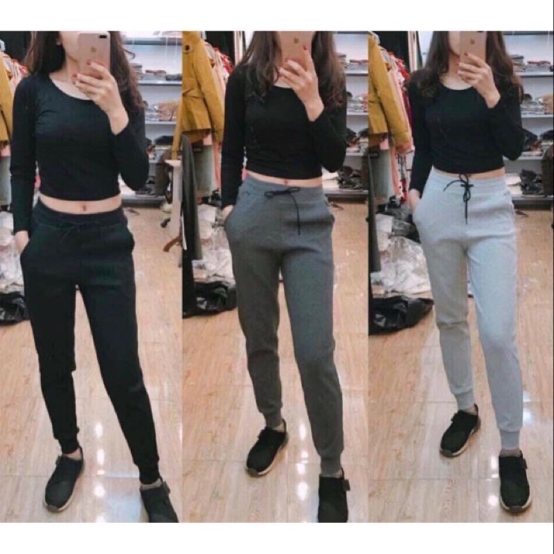 Quần jogger nữ len tăm  thụng bo gấu dáng thể thao