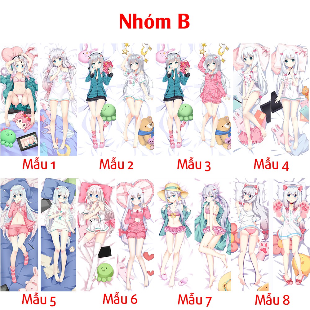 {48 mẫu Dakimakura 5 bộ} Vỏ Gối ôm Anime Eromanga dragon maid, KonoSuba Saekano, Violet Evergarden siêu to dài 1,5mx50cm