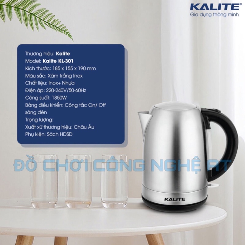 ẤM SIÊU TỐC 1,7L KALITE KL-301 ẤM ĐUN NƯỚC SIÊU TỐC 1850W CHẤT LIỆU INOX 304 BẢO HÀNH 12 THÁNG