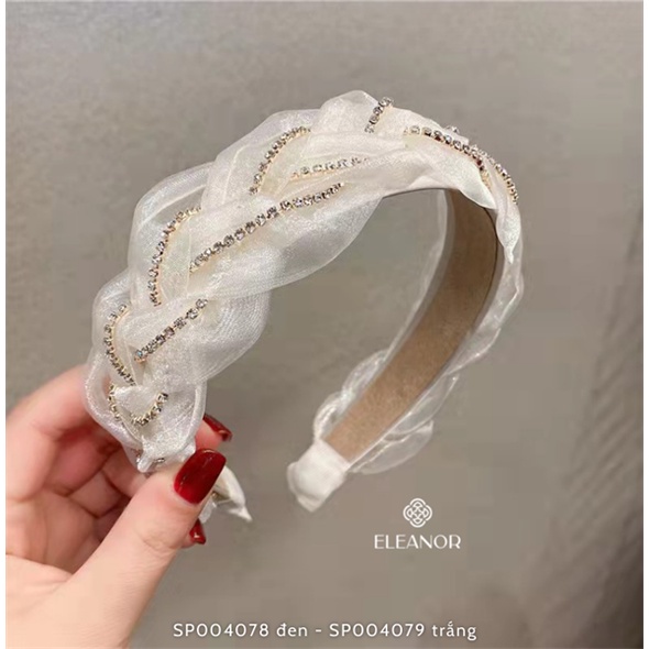 Băng đô cài tóc nữ Eleanor Accessories vải xoắn viền đính đá phụ kiện tóc 4078