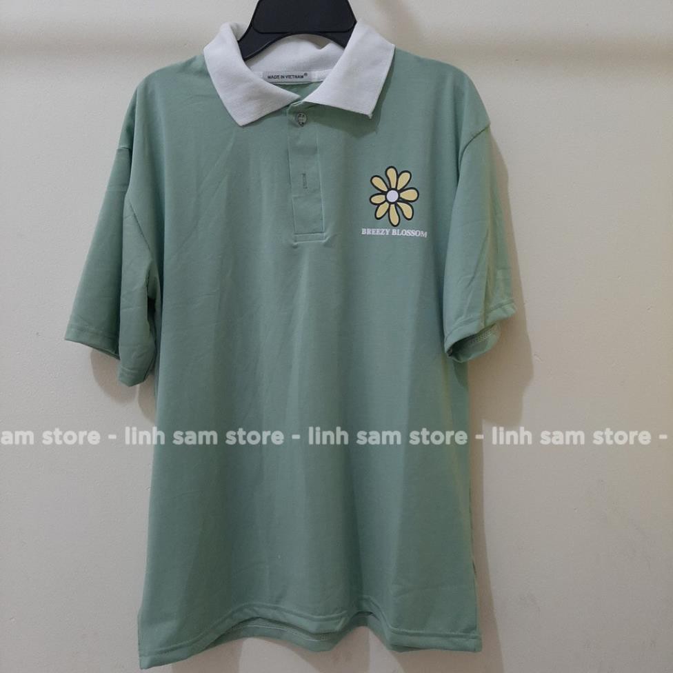 Áo thun POLO nữ tay lỡ có cổ phông form rộng freesize unisex mặc đi học, cặp, nhóm, lớp in hình HOA CÚC BA MÀU Xịn * 👌