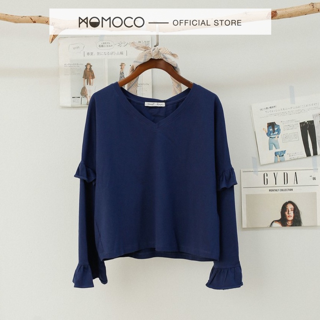 Áo Dài Tay Nữ Freesize MOMOCO Thiết Kế Tay Bèo 2 Tầng Cổ Tim M1798