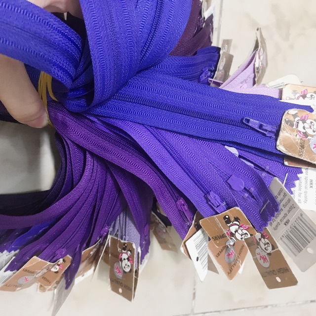 Dây kéo HKK 18cm may quần, bóp ví tông tím