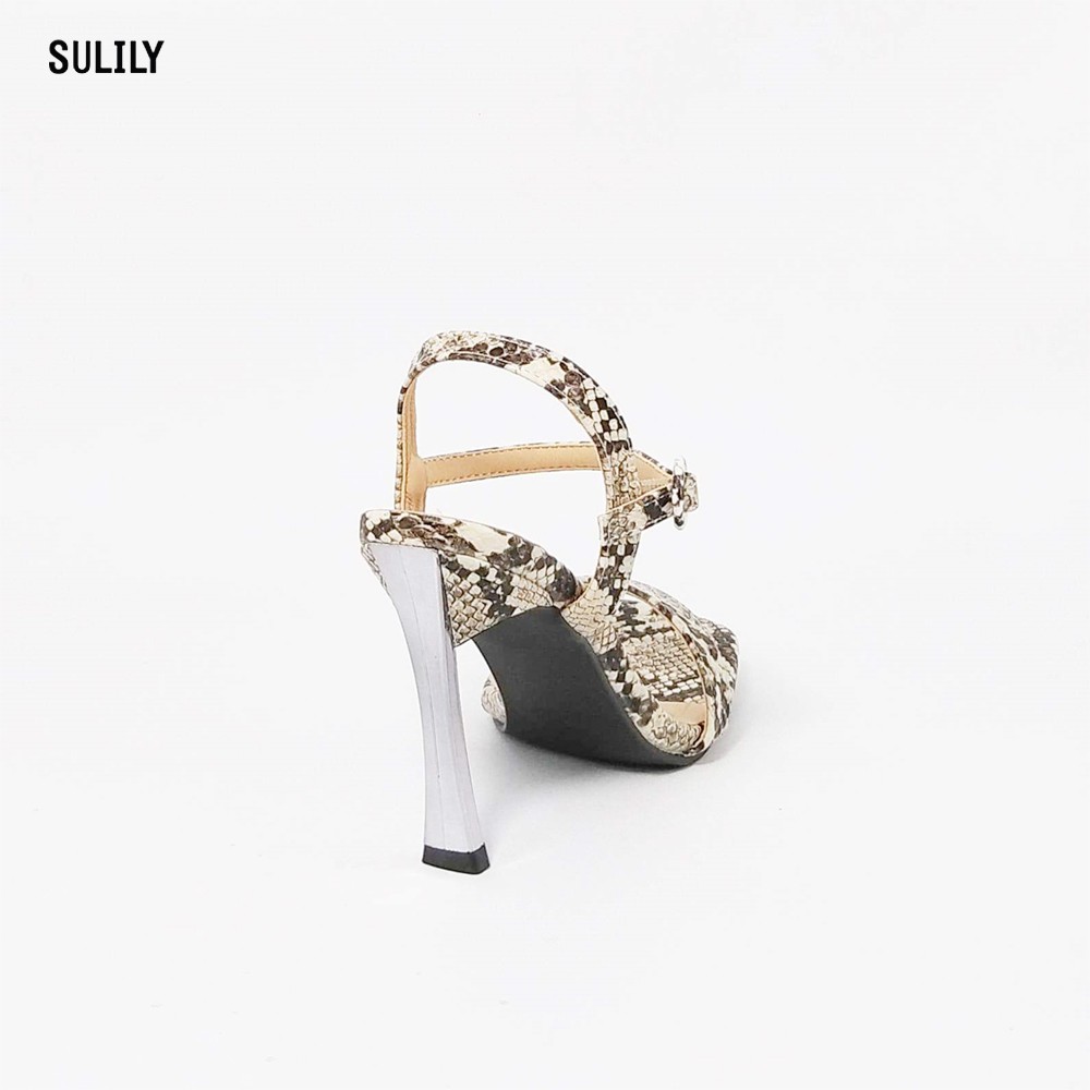 Giày Sandal Gót Nhọn Da Rắn Sulily màu xám