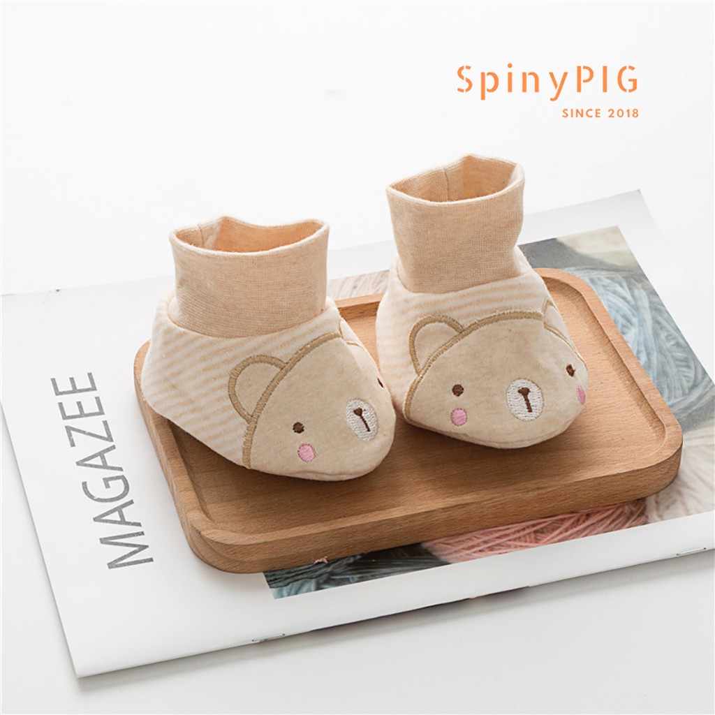 Set 2 đôi bao chân sơ sinh đế trần bông mềm 100% cotton hữu cơ tự nhiên không chất tẩy nhuộm an toàn cho bé