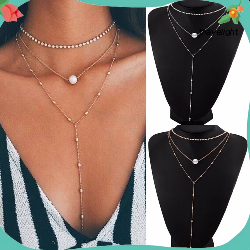 Vòng Cổ Choker Nhiều Lớp Đính Ngọc Trai Nhân Tạo Thời Trang Dành Cho Nữ