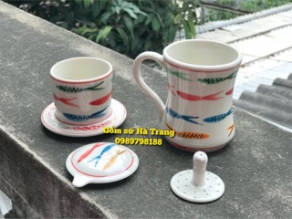 Phin pha cafe gốm sứ Bát Tràng cao cấp vẽ cá màu