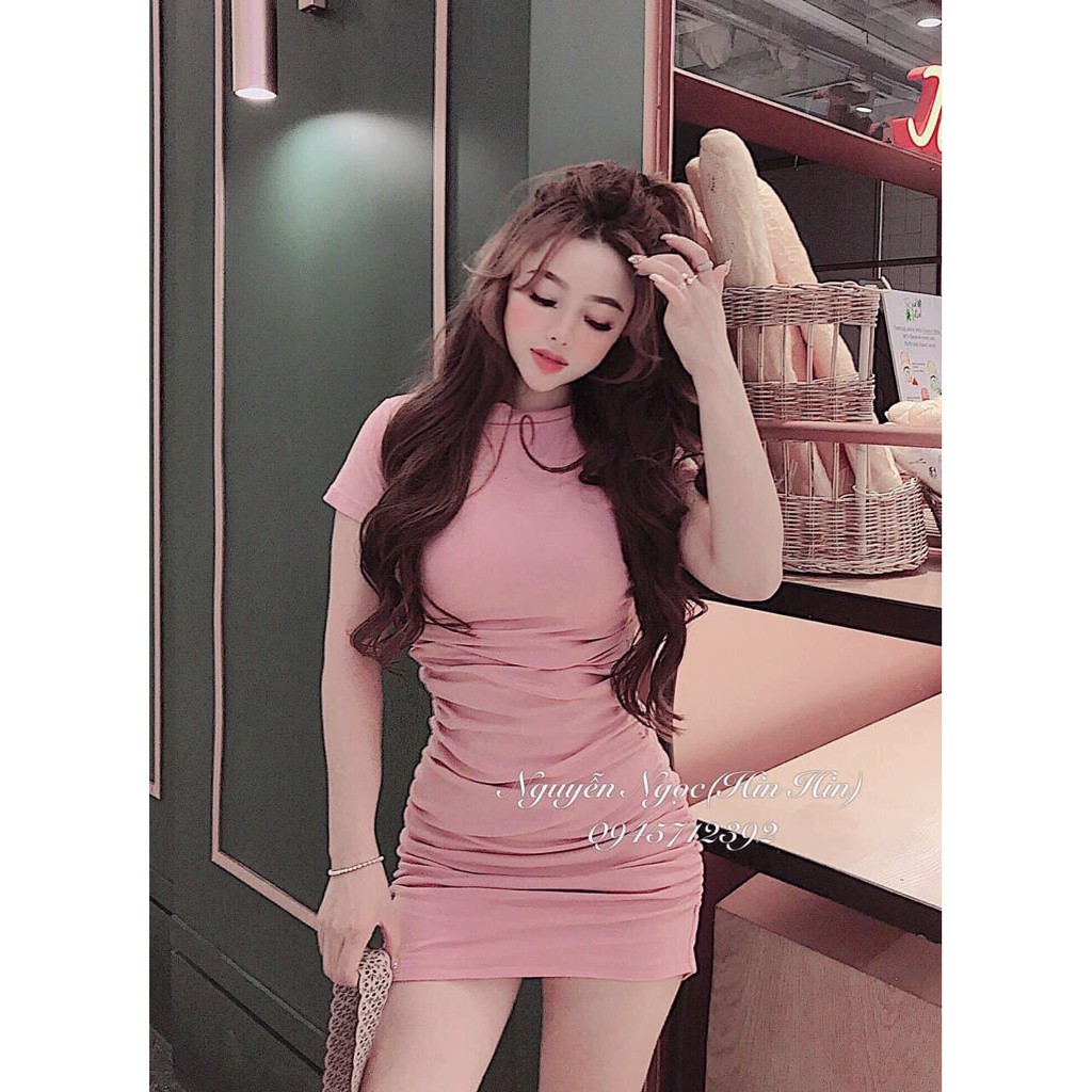 Đầm Thun Body Tay Ngắn Phối Thân Nhún Cá Tính TTS0992