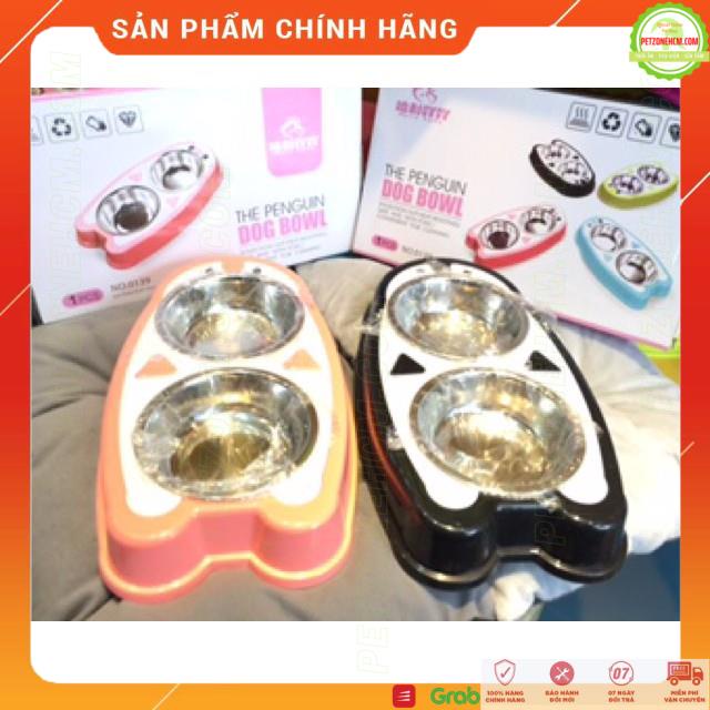 Chén ăn đôi cho chó mèo ️ FREESHIP ️ The Penguin Dog Bowl | vỏ nhựa chén inox | có đệm cao su chống trượt