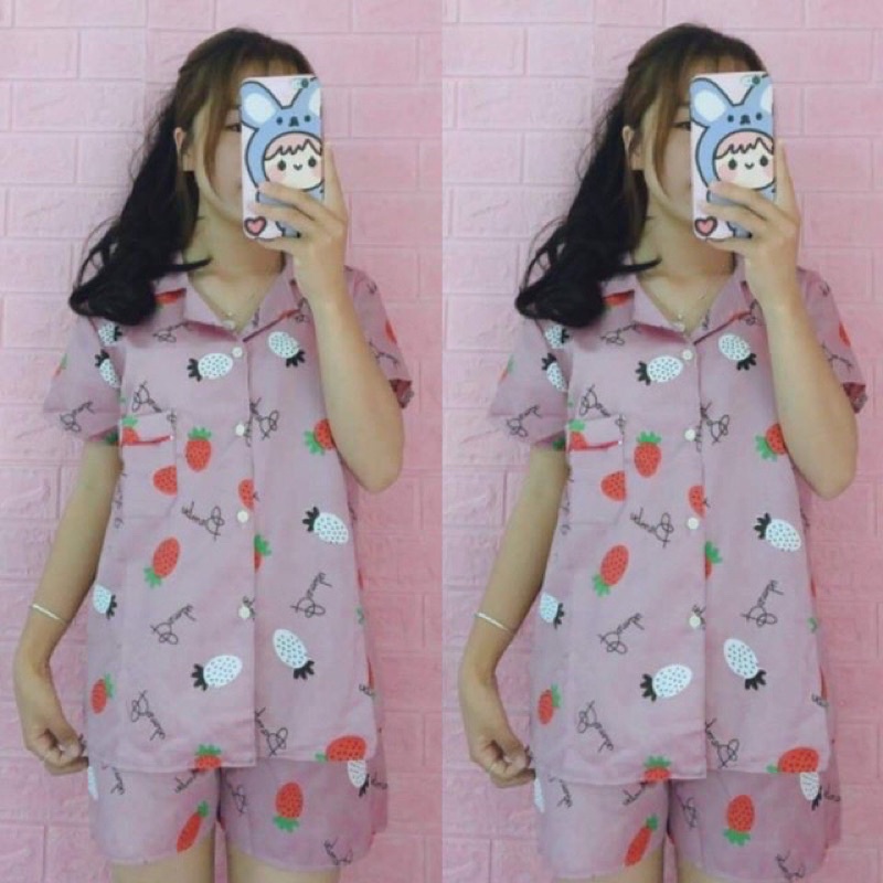 Bộ Đồ Ngủ Nữ Pijama Chất Kate Thái Họa Tiết Cute Bò Sữa Ulzzang Siêu Đẹp - BR03 - Black Rose (mẫu check theo ảnh)