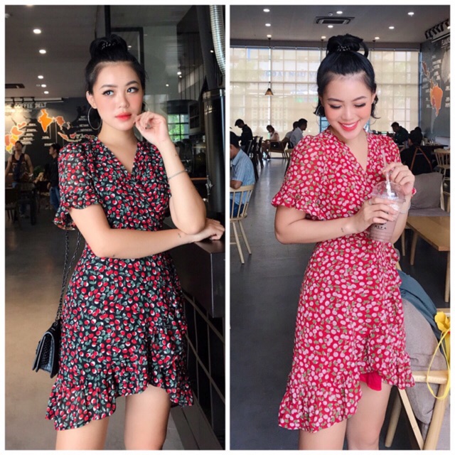 Đầm hoa 4 màu tay lỡ đắp chéo xd
