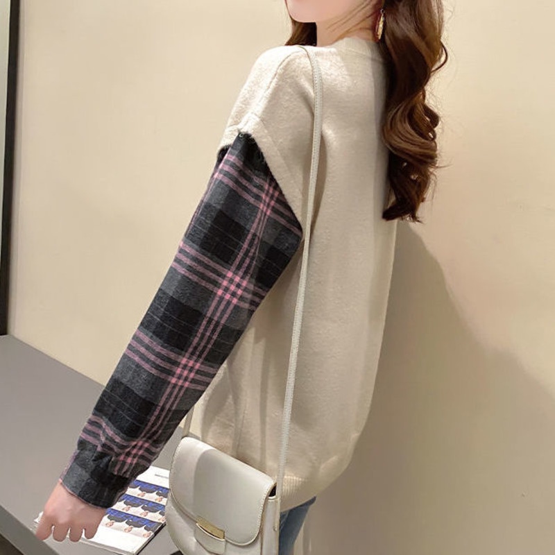 Áo sweater tay dài cổ tròn form rộng hợp thời trang