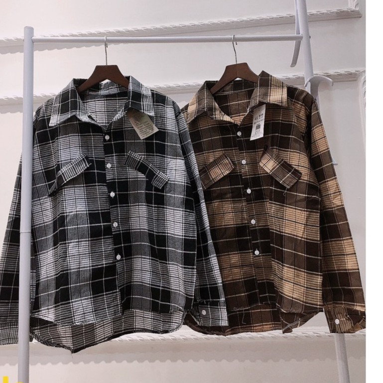 Unisex Áo Sơ Mi Nam Nữ Đẹp Oversize Kẻ Caro Lệch Túi Dễ Thương Hot Trend Ulzzang-HươngSu-(A061)