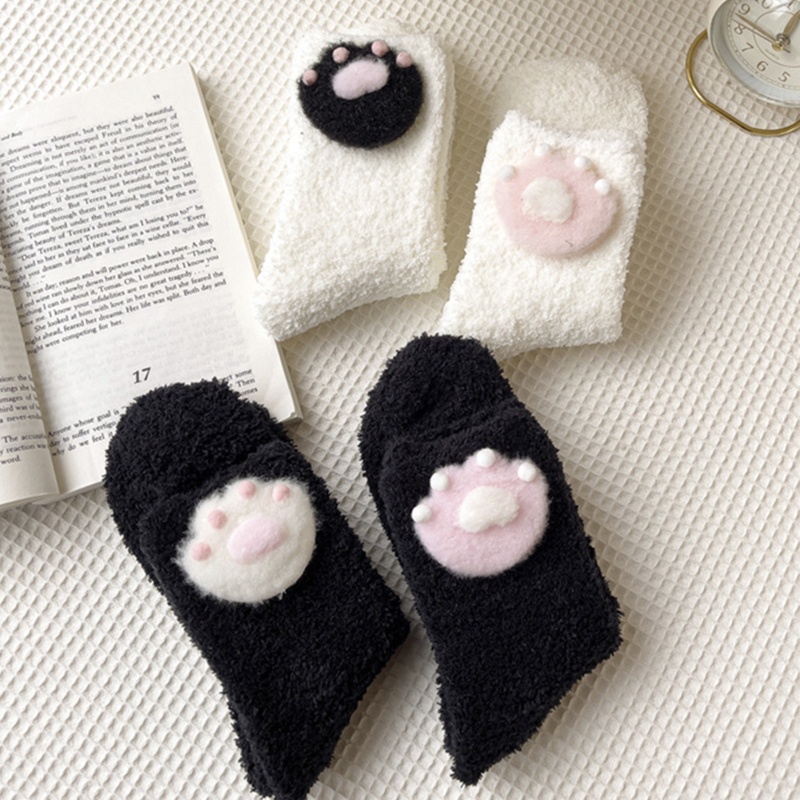 Vớ Nhung San Hô Dày Dặn Hình Chân Mèo 3D Giữ Ấm Mùa Đông Dễ Thương Cho Nữ