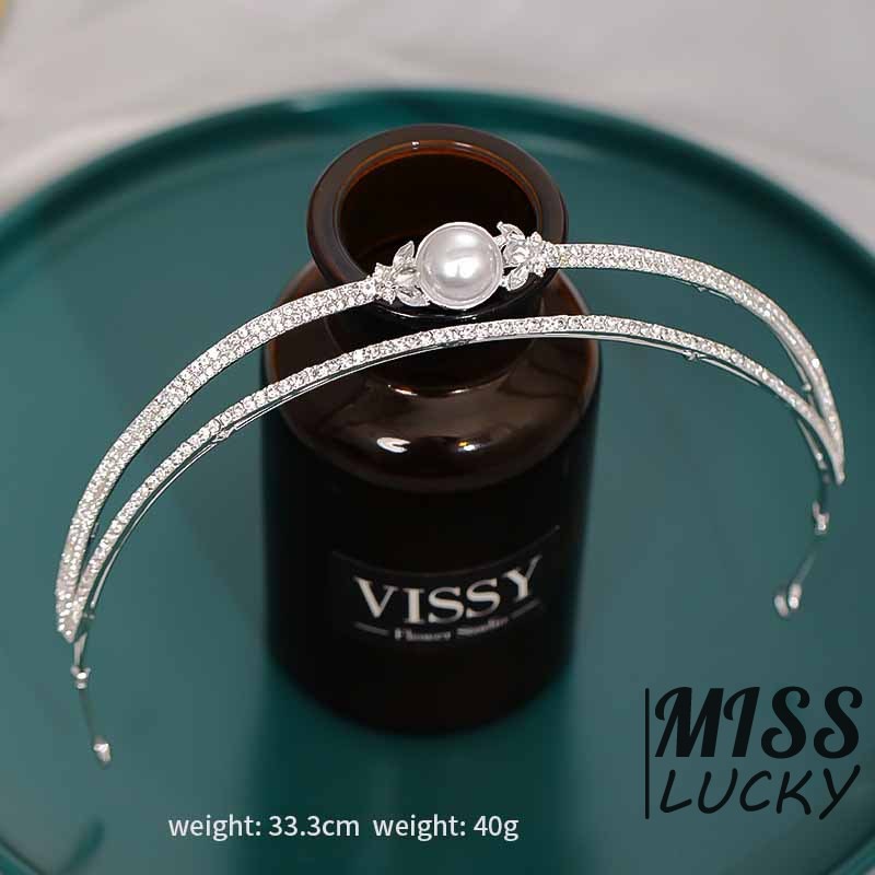 Băng đô nửa vòng tròn đính đá &amp; ngọc trai đơn giản mới 2021