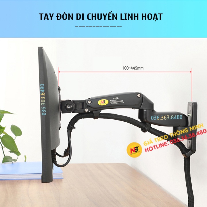 Giá Treo Màn Hình Máy Tính NB F150 Gắn Tường 17 - 35Inch - Tải trọng 3 - 12 Kg - Xoay Màn 360 Độ