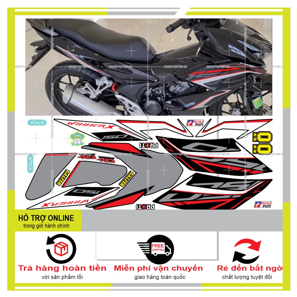TEM XE WINNER X MẪU ZIN XÁM ĐỎ ĐEN -- SHIN DECAL 2