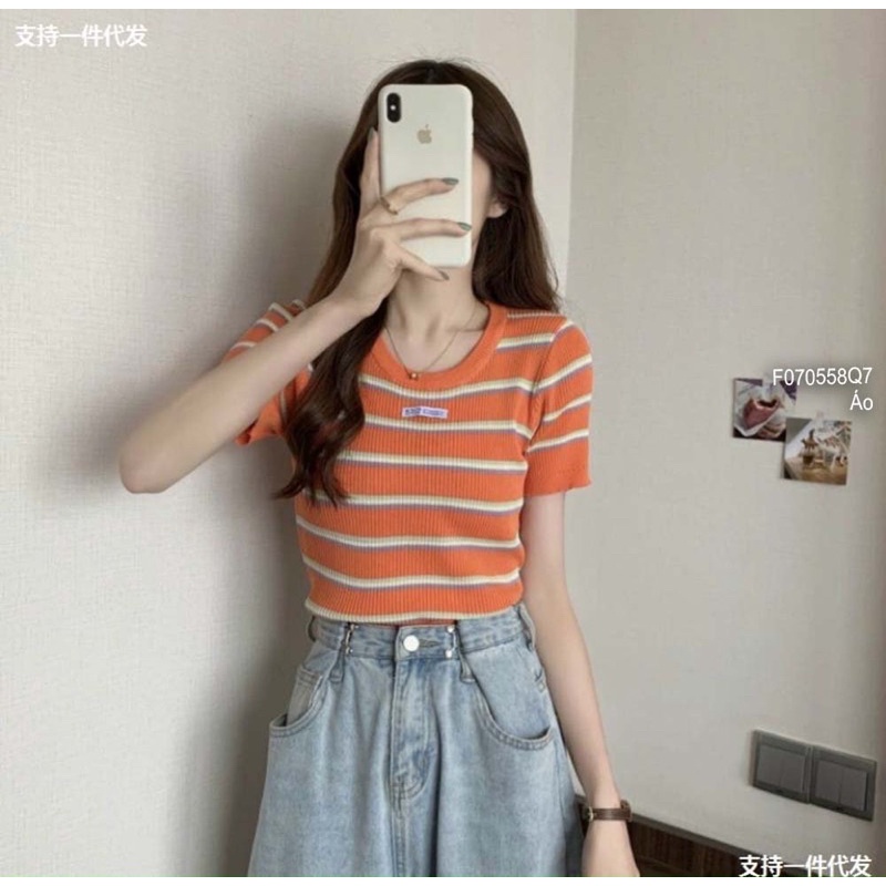 Áo len sọc cổ tròn