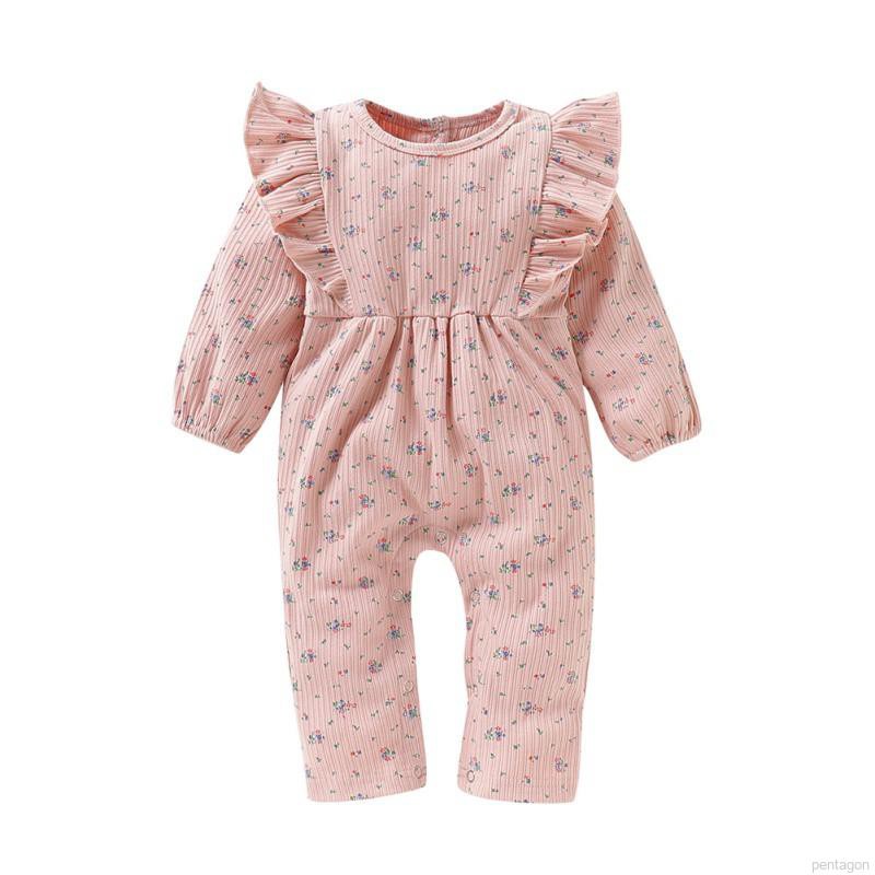 Jumpsuit tay dài hoạ tiết hoa cho bé gái