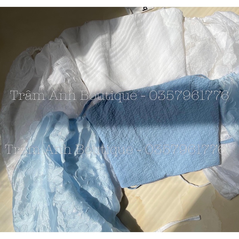 Áo croptop 2 dây tay bồng Briebrie cao cấp chất liệu vải gấm hoa thêu, sang chảnh - 267
