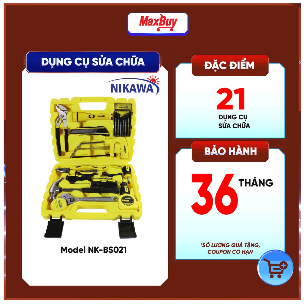 Bộ đồ nghề sửa chữa đa năng 21 dụng cụ Nikawa NK-BS021 sử dụng gia đình tiện ích bảo hành 36 tháng giao hỏa tốc HN