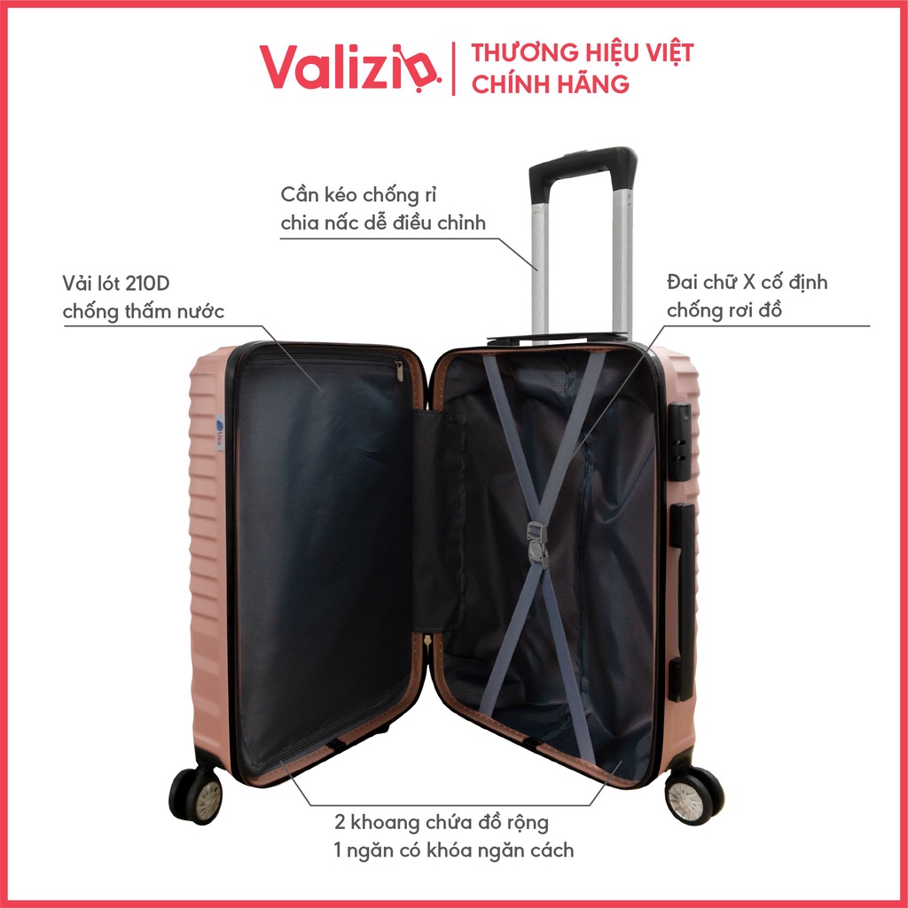 Vali kéo du lịch Valizio 203 Size 24 inch - Vali chống va đập tay kéo nhôm không rỉ sét - VALIZIO