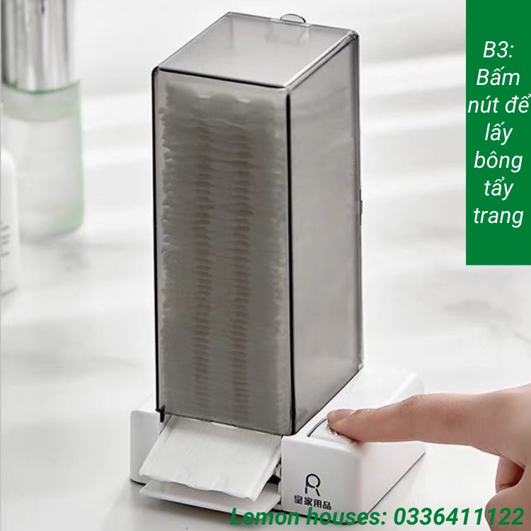 Hộp đựng bông tẩy trang tự động, có nút bấm chống bụi bẩn kích thước 17x10cm, tặng kèm miếng dán tường