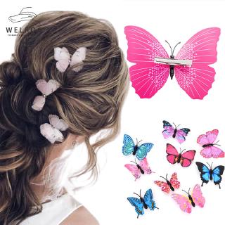 Set 12 kẹp tóc hình cánh bướm màu trơn xinh xắn cho bạn gái
