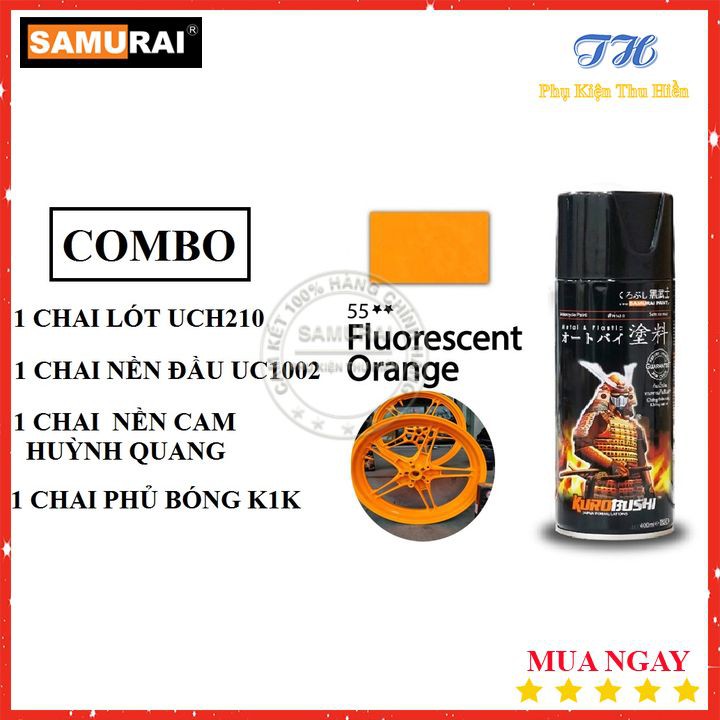 Combo 4 Chai Sơn Xịt Samurai Màu CamHuỳnh Quang Gồm: UCH210 - UC1002 - 55 - K1K