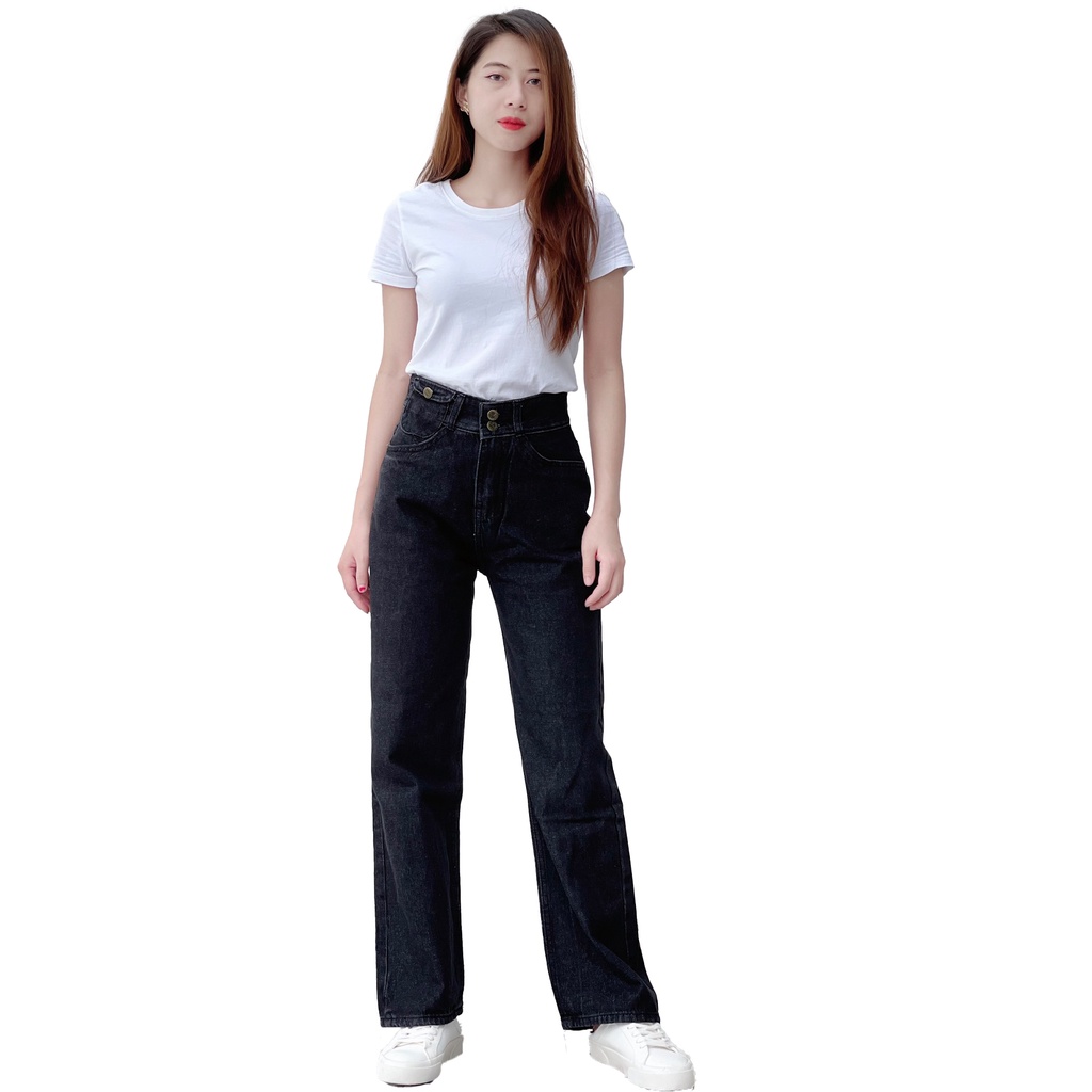 Quần jeans nữ dài 2 cúc, ống suông có túi trẻ trung 4YOUNG QJ3