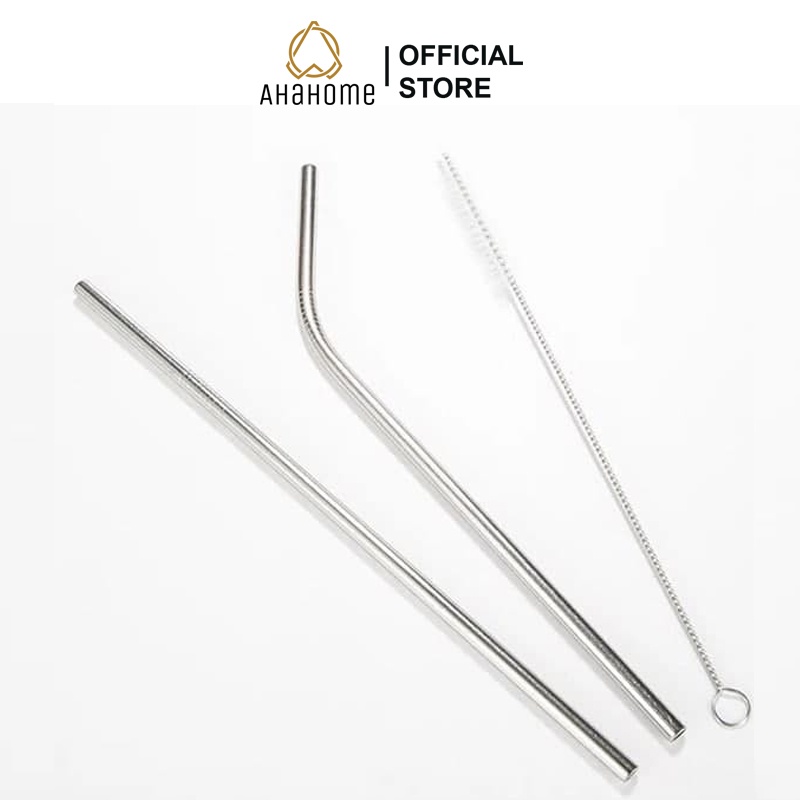 Ống hút inox AhaHome loại ống hút thẳng, ống hút cong, cọ rửa ống hút - có thể tái sử dụng nhiều lần - AhaHome