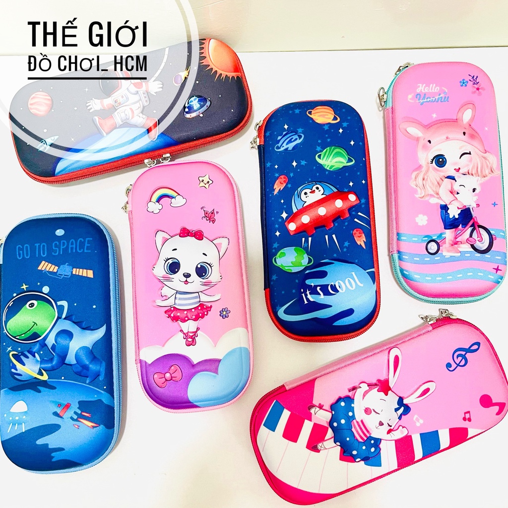 [HOT-CHẤT LƯỢNG] Bóp Viết, Hộp Bút 3D hình Nổi Cao Cấp Hình Siêu Nhân, Phi Thuyền, Thỏ Hồng, Pony, Chống Sốc Cho Bé