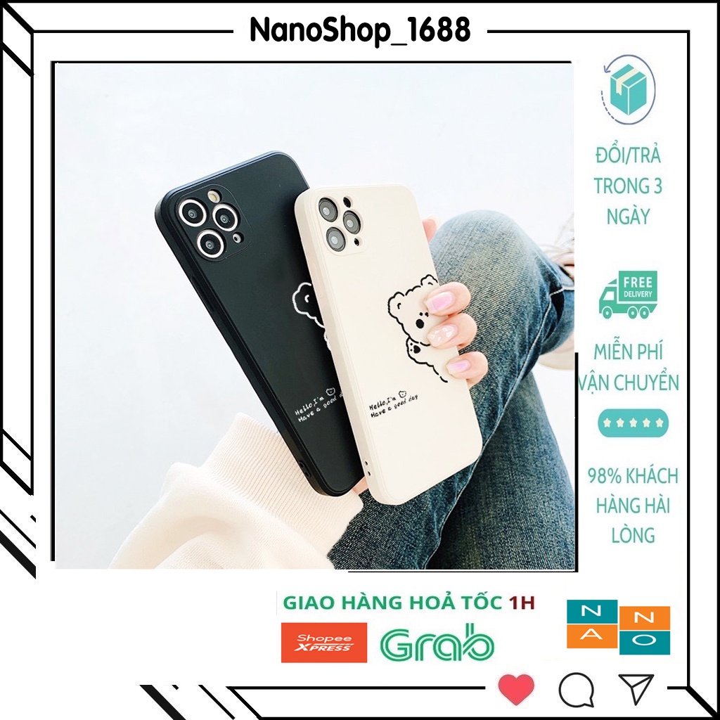 Ốp Lưng Iphone Cạnh Vuông, Bảo Vệ Camera Hình Gấu 7Plus,8Plus,x,xs,xsmax,11,11promax,12,12promax,13,13promax
