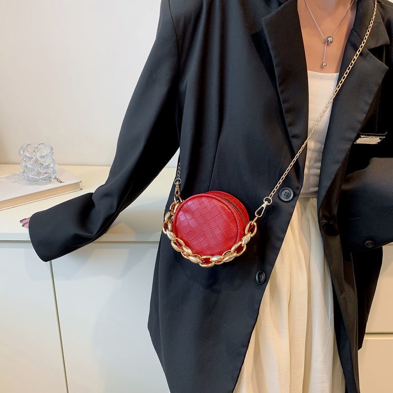 Túi xách tròn dây xích cao cấp túi đeo chéo mini da rắn túi đựng son