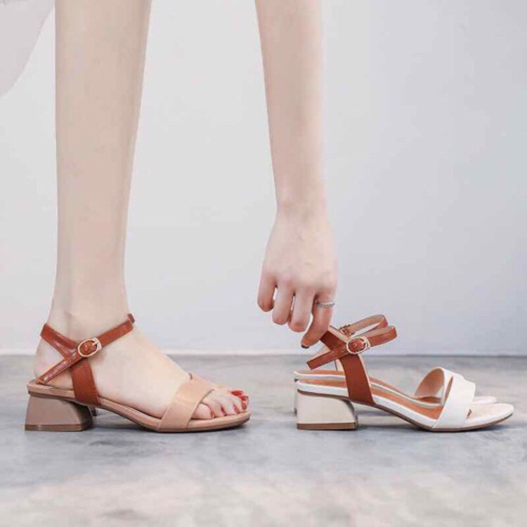 Giày cao gót 5 phân bản ngang hở gót quai bò LT
